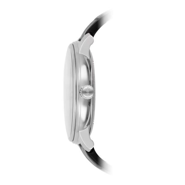 Montre Mido Baroncelli Chronometer Silicon Gent 40mm Cadran Argent Bracelet Cuir Noir