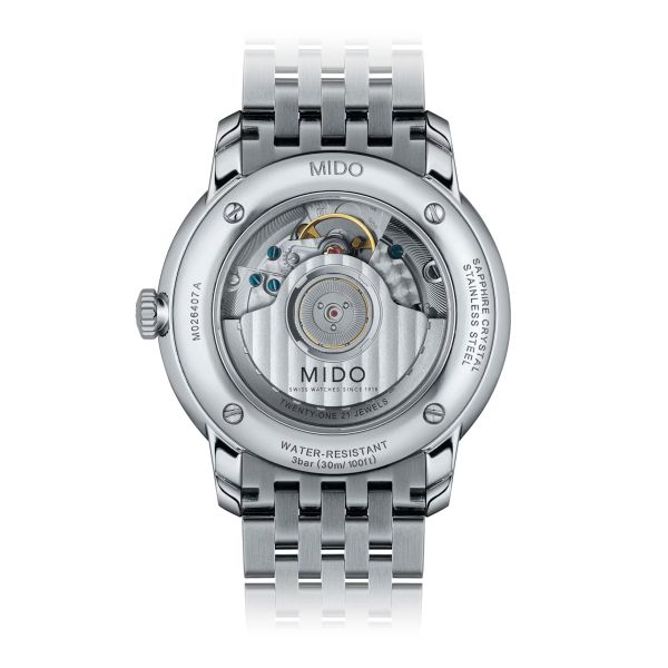 Montre Mido Baroncelli Heritage Gent 39mm Cadran Blanc Bracelet Acier inoxydable Gris