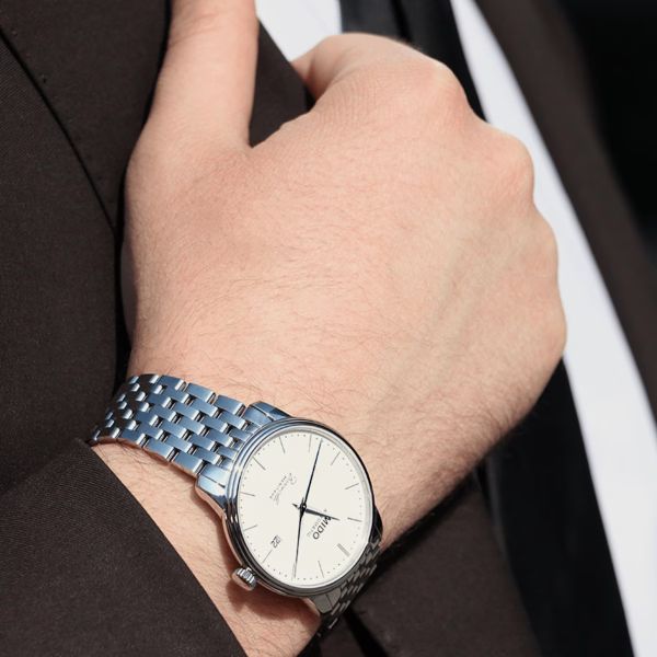 Montre Mido Baroncelli Heritage Gent 39mm Cadran Blanc Bracelet Acier inoxydable Gris