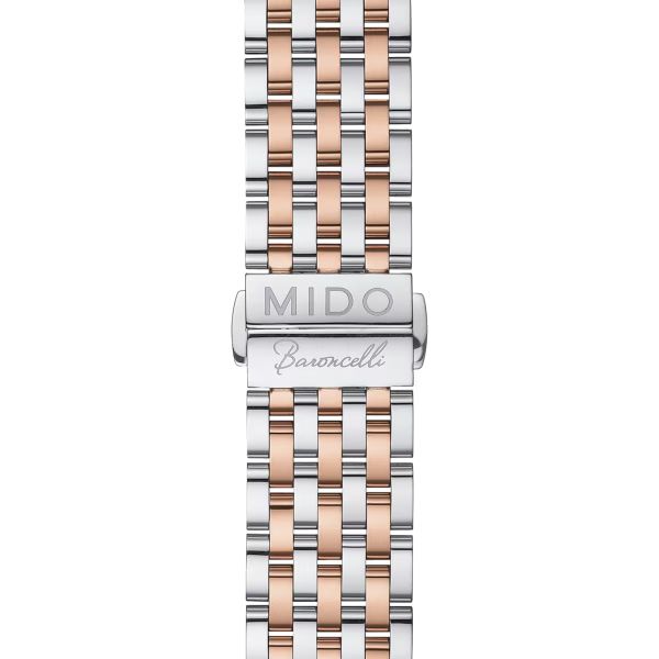 Montre Mido Baroncelli Heritage Gent 39mm Cadran Blanc Bracelet Acier inoxydable PVD rose