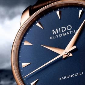Montre Mido Baroncelli Midnight Blue Gent 38mm Cadran Bleu Bracelet Cuir Brun