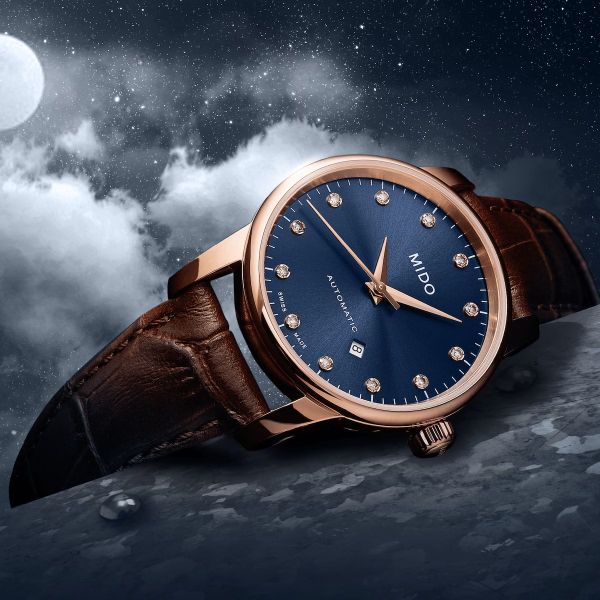 Montre Mido Baroncelli Midnight Blue Lady 29mm Cadran Bleu Bracelet Cuir Brun