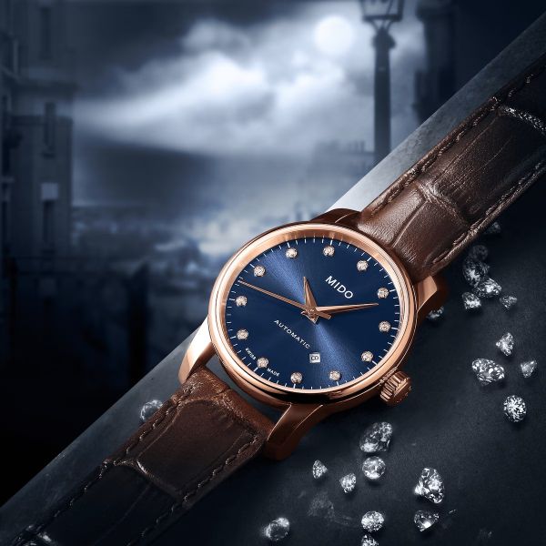 Montre Mido Baroncelli Midnight Blue Lady 29mm Cadran Bleu Bracelet Cuir Brun