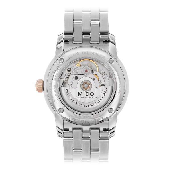 Montre Mido Baroncelli 38mm Cadran Blanc Bracelet Acier inoxydable PVD rose