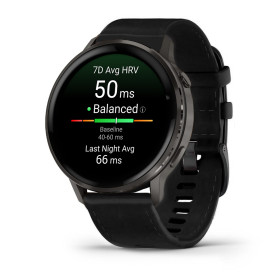 Montre Garmin Venu 4 - 45 mm Gray bracelet cuir Noir + silicone noir