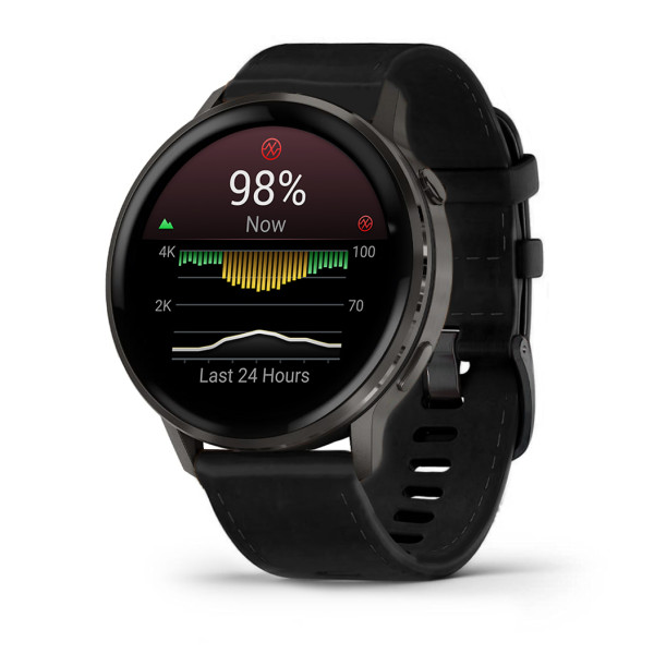 Montre Garmin Venu 4 - 45 mm Gray bracelet cuir Noir + silicone noir