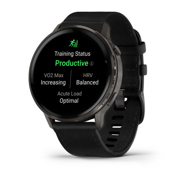 Montre Garmin Venu 4 - 45 mm Gray bracelet cuir Noir + silicone noir