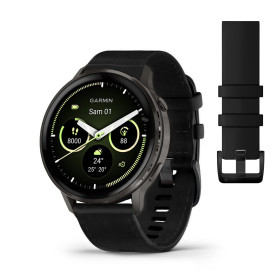 Montre Garmin Venu 4 - 45 mm Gray bracelet cuir Noir + silicone noir