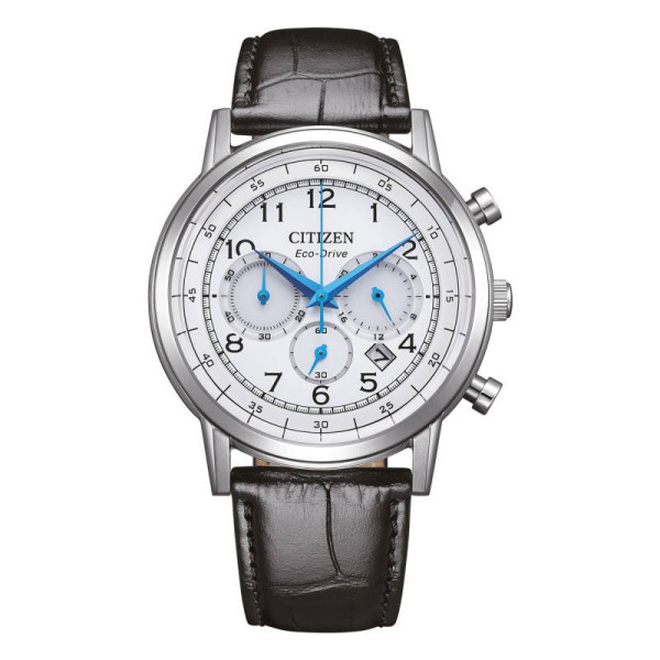 Montre Citizen Classic Chrono Cadran Blanc Bracelet Cuir de veau