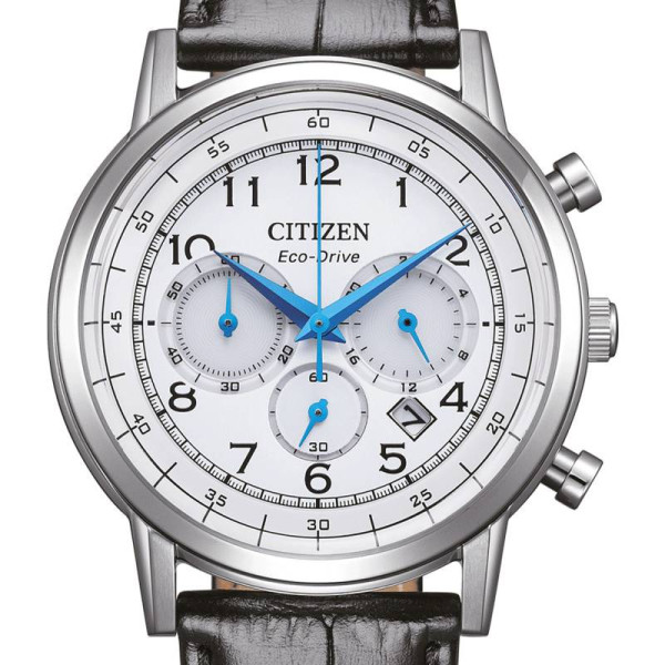 Montre Citizen Classic Chrono Cadran Blanc Bracelet Cuir de veau