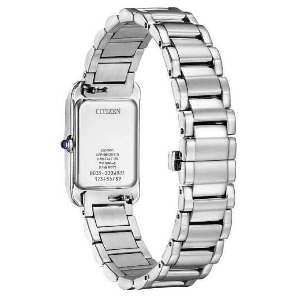 Montre Citizen Elongated Square Cadran Blanc Bracelet Acier Inoxydable