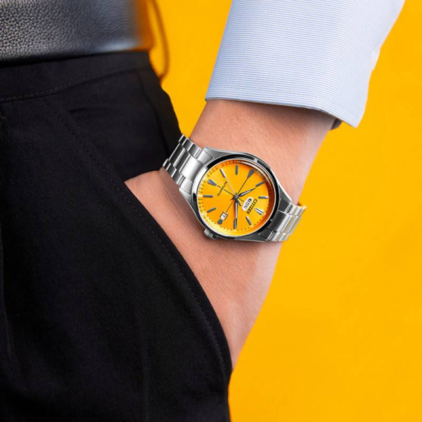 Montre Citizen Crystal Seven Mechanical Cadran Orange Bracelet Metal