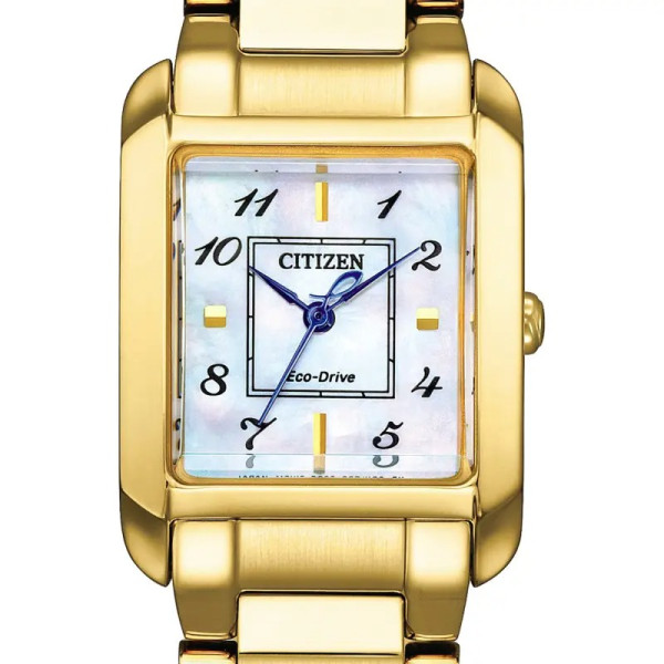 Montre Citizen Ladies Square - Eco-drive Cadran Blanc Bracelet Acier Inoxydable