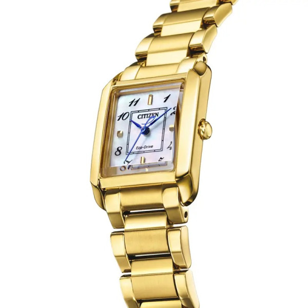 Montre Citizen Ladies Square - Eco-drive Cadran Blanc Bracelet Acier Inoxydable