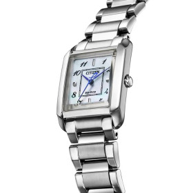Montre Citizen Ladies Square Eco-drive Cadran Blanc Bracelet Acier Inoxydable