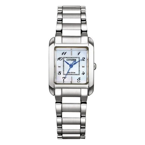 Montre Citizen Ladies Square Eco-drive Cadran Blanc Bracelet Acier Inoxydable