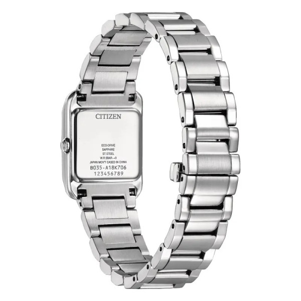 Montre Citizen Ladies Square Eco-drive Cadran Blanc Bracelet Acier Inoxydable