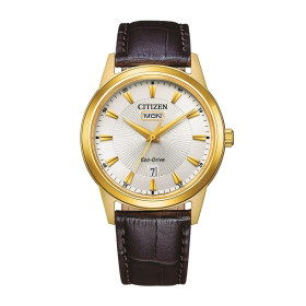 Montre Citizen Classic Elegant Day And Date Eco-drive Cadran Blanc Bracelet Cuir de veau