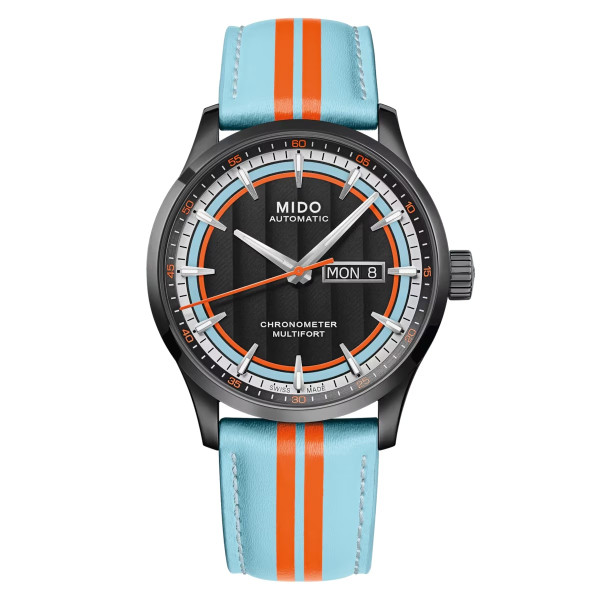 Montre Mido Multifort Chronometer 1 Racer 42mm Cadran Noir Bracelet Cuir Bleu