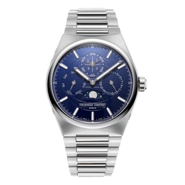 Montre Frederique Constant Highlife Perpetual Calendar Manufacture Cadran Bleu Bracelet Acier inoxydable