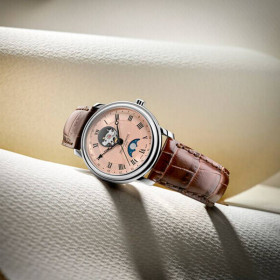 Montre Frederique Constant Classics Heart Beat Moonphase Date Automatique Cadran Saumon Bracelet Cuir de veau