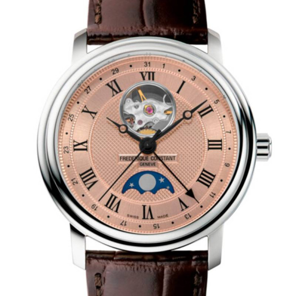 Montre Frederique Constant Classics Heart Beat Moonphase Date Automatique Cadran Saumon Bracelet Cuir de veau