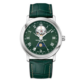 Montre Frederique Constant Classics Heart Beat Moonphase Date Automatique Cadran Vert Bracelet Cuir de veau