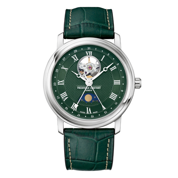 Montre Frederique Constant Classics Heart Beat Moonphase Date Automatique Cadran Vert Bracelet Cuir de veau