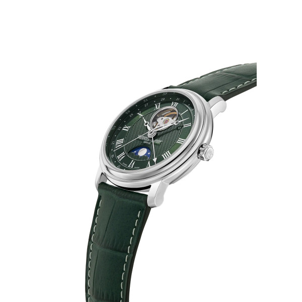 Montre Frederique Constant Classics Heart Beat Moonphase Date Automatique Cadran Vert Bracelet Cuir de veau