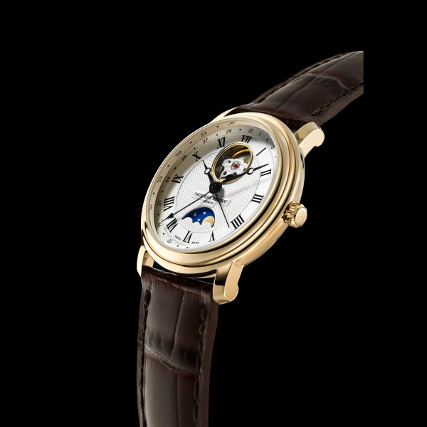 Montre Frederique Constant Classics Heart Beat Moonphase Date Automatique Cadran Argent Bracelet Cuir de veau