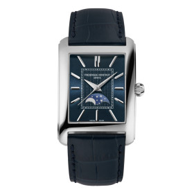 Montre Frederique Constant Classics Carree Moonphase Automatic Automatique Cadran Bleu Bracelet Cuir de veau