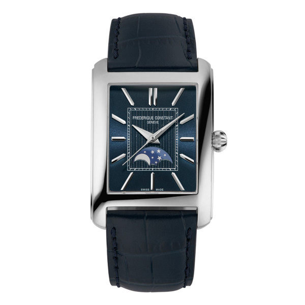 Montre Frederique Constant Classics Carree Moonphase Automatic Automatique Cadran Bleu Bracelet Cuir de veau