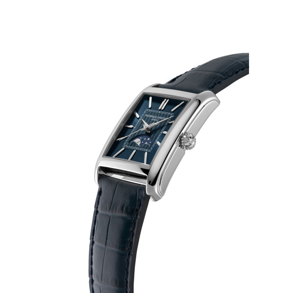 Montre Frederique Constant Classics Carree Moonphase Automatic Automatique Cadran Bleu Bracelet Cuir de veau