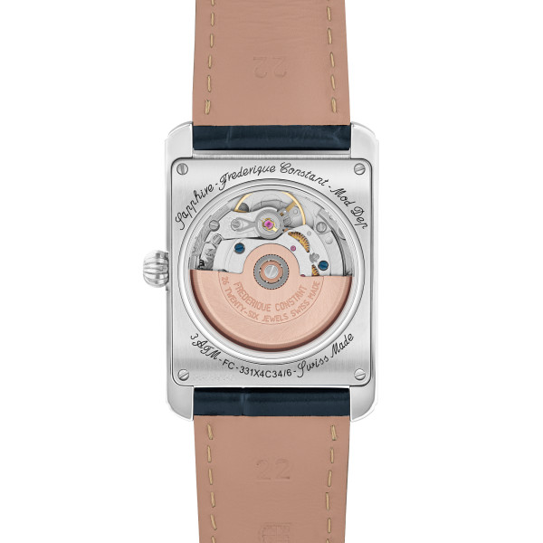 Montre Frederique Constant Classics Carree Moonphase Automatic Automatique Cadran Bleu Bracelet Cuir de veau