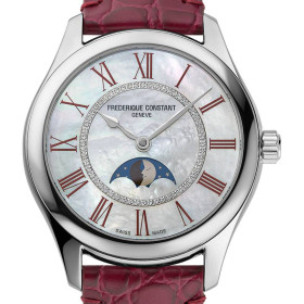 Montre Frederique Constant Classics Elegance Luna Automatique Cadran Blanc Bracelet Cuir de veau