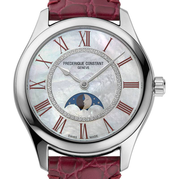 Montre Frederique Constant Classics Elegance Luna Automatique Cadran Blanc Bracelet Cuir de veau