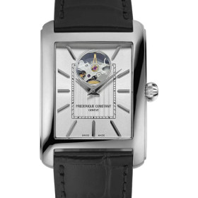 Montre Frederique Constant Classics Carree Heart Beat Automatic Automatique Cadran Argent Bracelet Cuir de veau