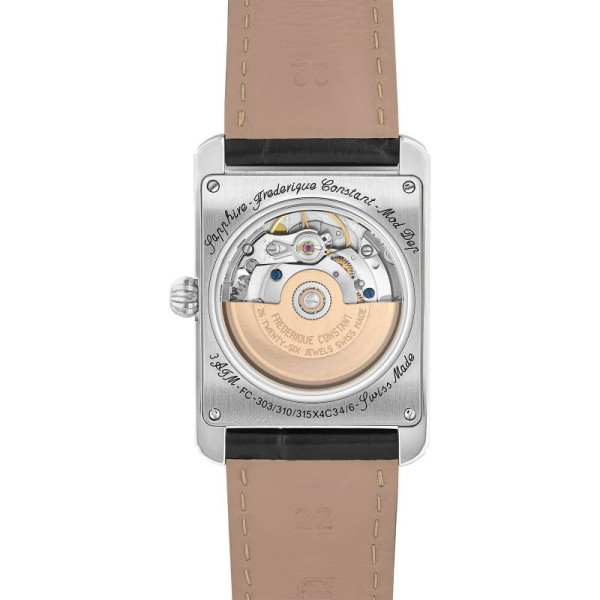 Montre Frederique Constant Classics Carree Heart Beat Automatic Automatique Cadran Argent Bracelet Cuir de veau