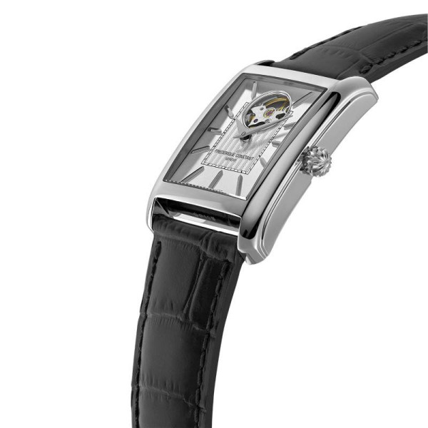 Montre Frederique Constant Classics Carree Heart Beat Automatic Automatique Cadran Argent Bracelet Cuir de veau
