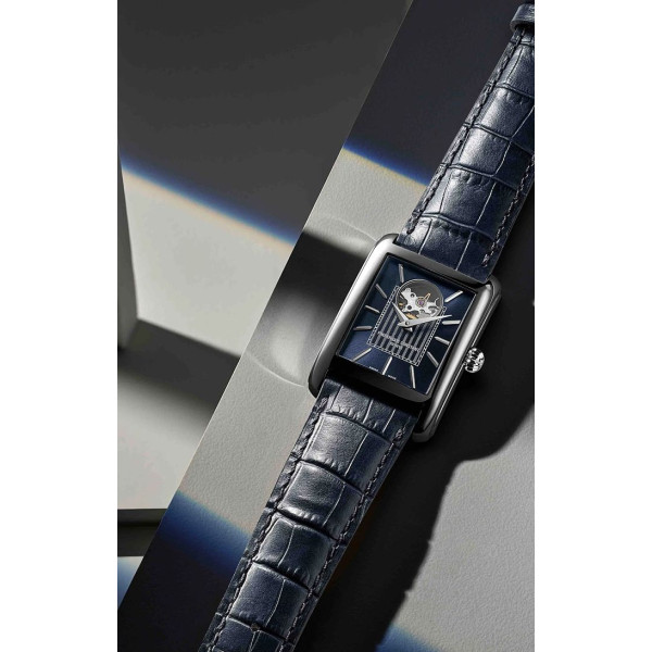 Montre Frederique Constant Classics Carree Heart Beat Automatic Automatique Cadran Bleu Bracelet Cuir de veau