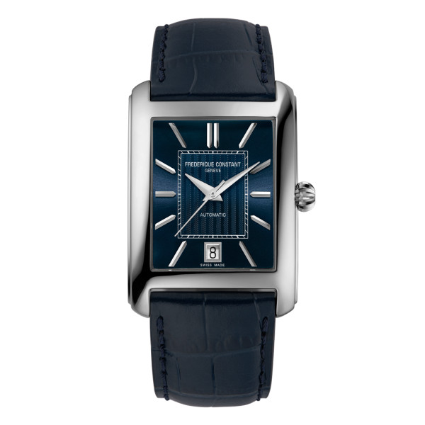 Montre Frederique Constant Classics Carree Automatic Automatique Cadran Bleu Bracelet Cuir de veau