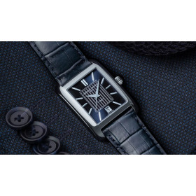 Montre Frederique Constant Classics Carree Automatic Automatique Cadran Bleu Bracelet Cuir de veau