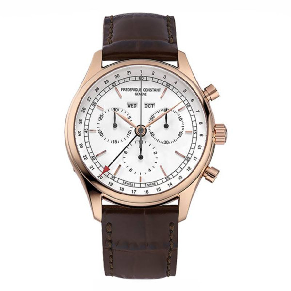 Montre Frederique Constant Classics Quartz Chronograph Triple Calendar Quartz Cadran Argent Bracelet Cuir de veau