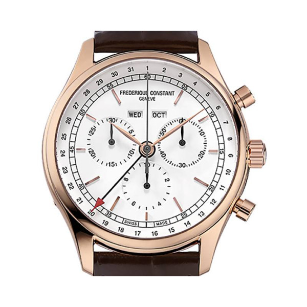 Montre Frederique Constant Classics Quartz Chronograph Triple Calendar Quartz Cadran Argent Bracelet Cuir de veau