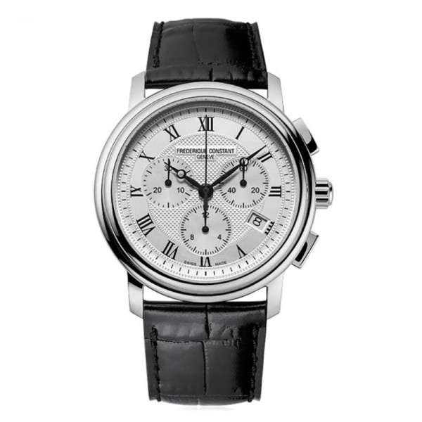 Montre Frederique Constant Classics Quartz Chronograph Quartz Cadran Argent Bracelet Cuir de veau