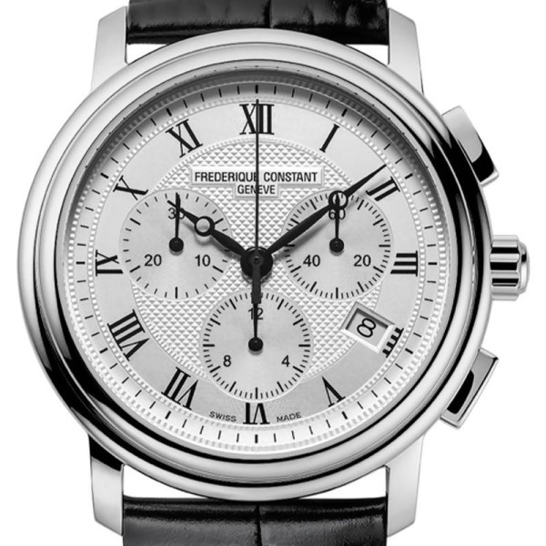 Montre Frederique Constant Classics Quartz Chronograph Quartz Cadran Argent Bracelet Cuir de veau