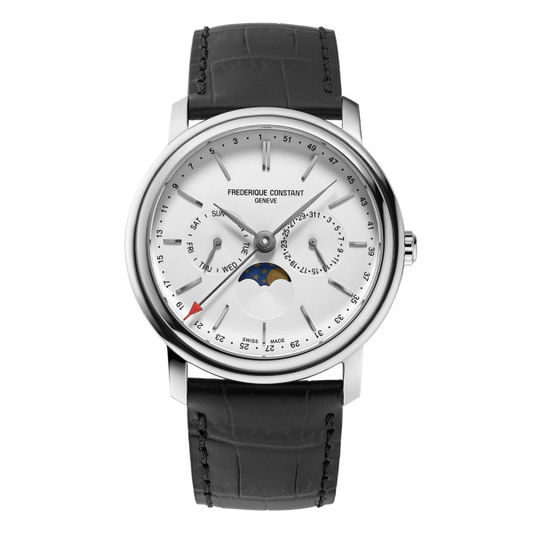 Montre Frederique Constant Classics Index Business Timer Quartz Cadran Argent Bracelet Cuir de veau