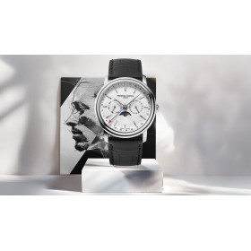 Montre Frederique Constant Classics Index Business Timer Quartz Cadran Argent Bracelet Cuir de veau
