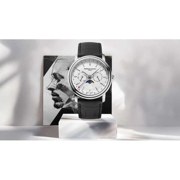 Montre Frederique Constant Classics Index Business Timer Quartz Cadran Argent Bracelet Cuir de veau