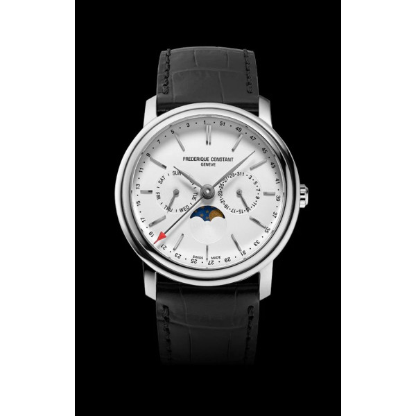 Montre Frederique Constant Classics Index Business Timer Quartz Cadran Argent Bracelet Cuir de veau